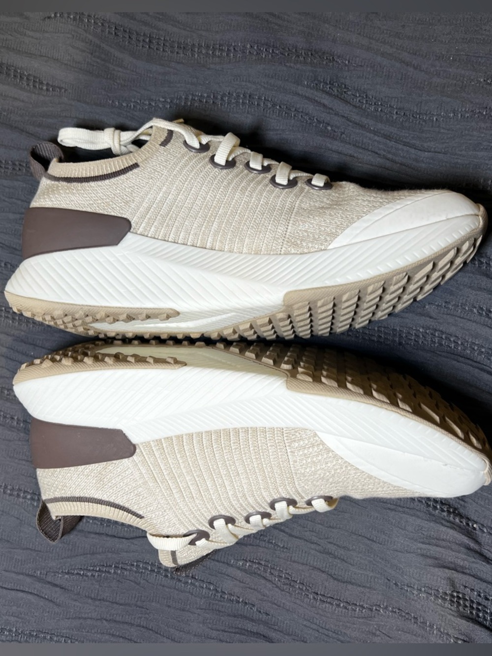 allbirds Tree Glider Women's Beige Knit Lace-Up Walking Sneakers with Brown Heel - Picture 3 of 10